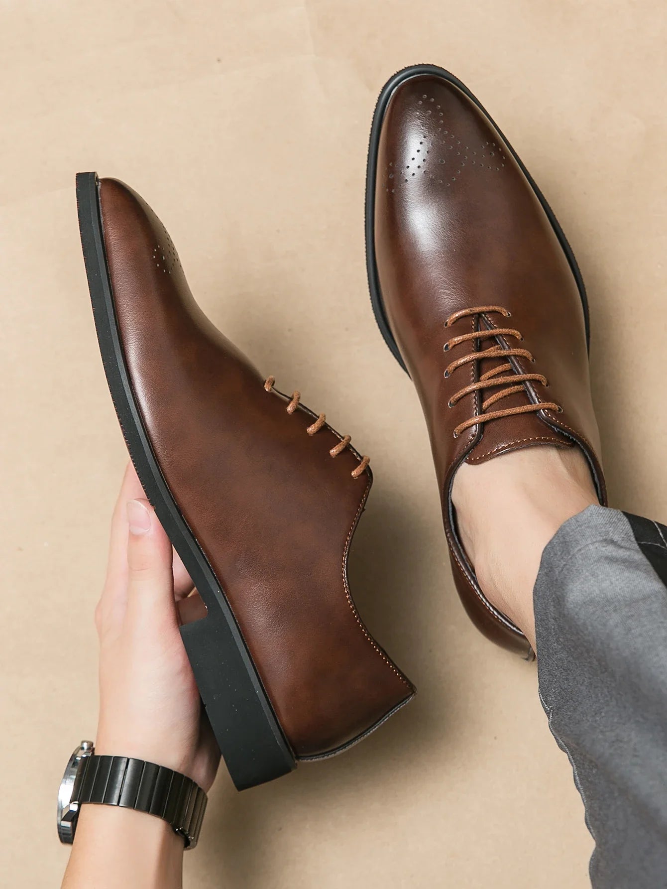 Men's Genuine Leather Dress Shoes Classic Oxford Soft Comfortable Lining Non-Slip Rubber Sole Business Office Formal Occasions