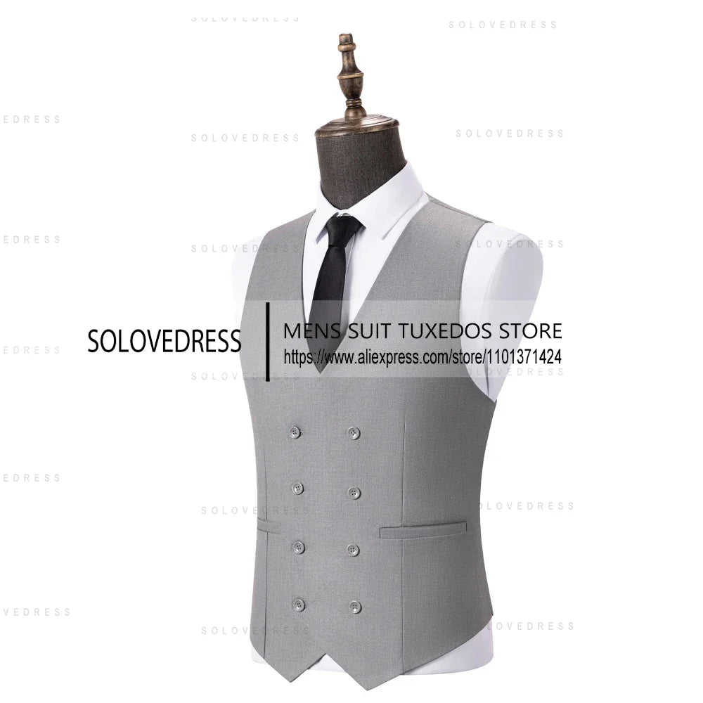 V Neck Men's Suits Vest Double Breasted Waistcoat Polyester Fiber Business Vest Groomman For Wedding Vest