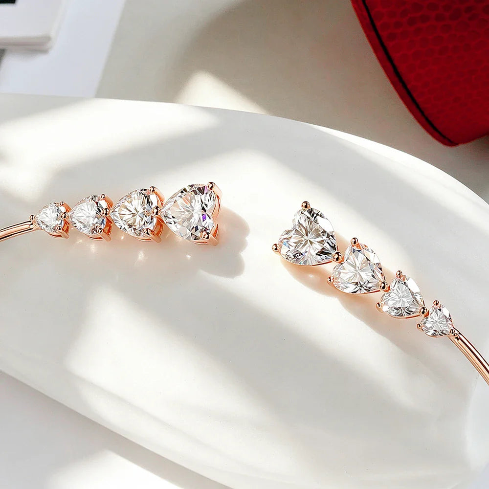 Luxury Round Bezel Bubble Moissanite Open Choker Neck Chain for Women S925 Silver 4-Stone Diamond Cuff Collar Necklace Gift