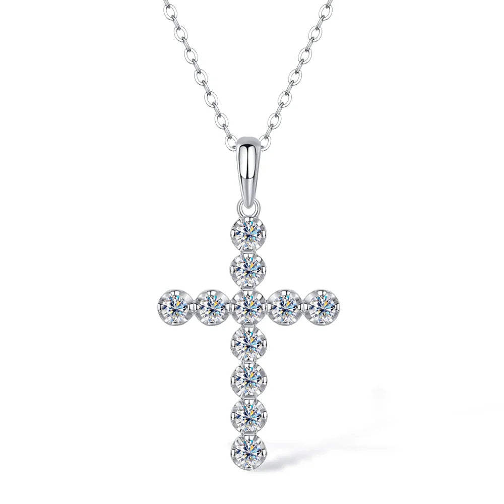 New 2.5mm Moissanite Cross Pendant Necklace for Women Original s925 Sliver Collar Neckalces Trend Goth Party Wedding Jewelry