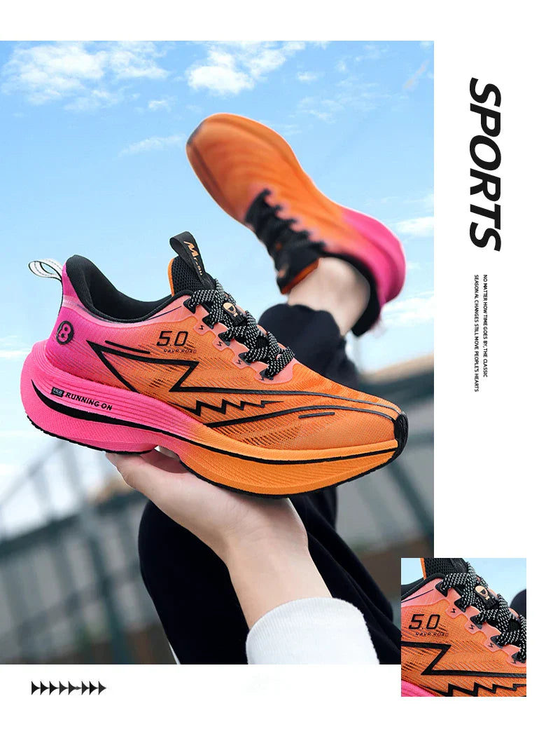 Men's Shoes Carbon Plate Cushioning Road Running Shoes Fashionable Printed Lace Up Tennis Shoes Non-slip Breathable Sports Shoes