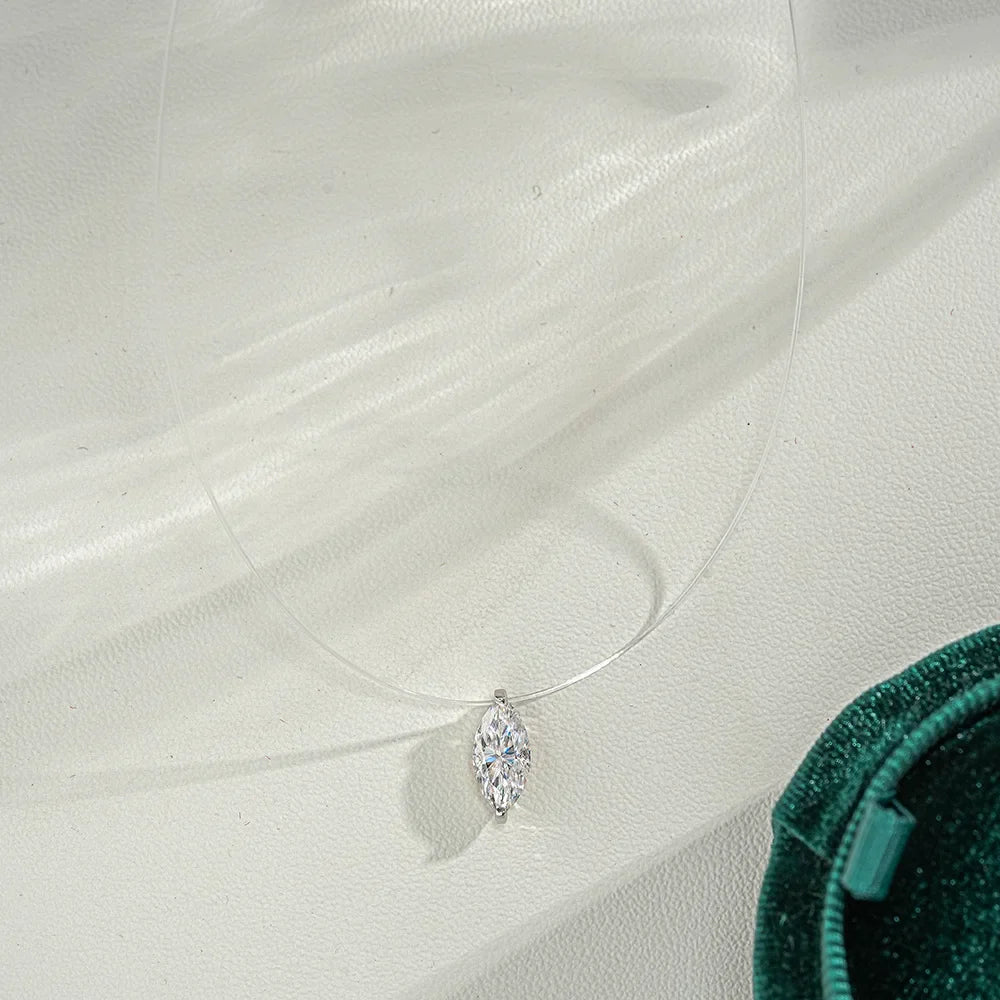 GRA Certified 1CT Marquise Cut Moissanite Pendant Necklace for Woman 925 Silver Fishing Line Water Drop Diamond Necklaces