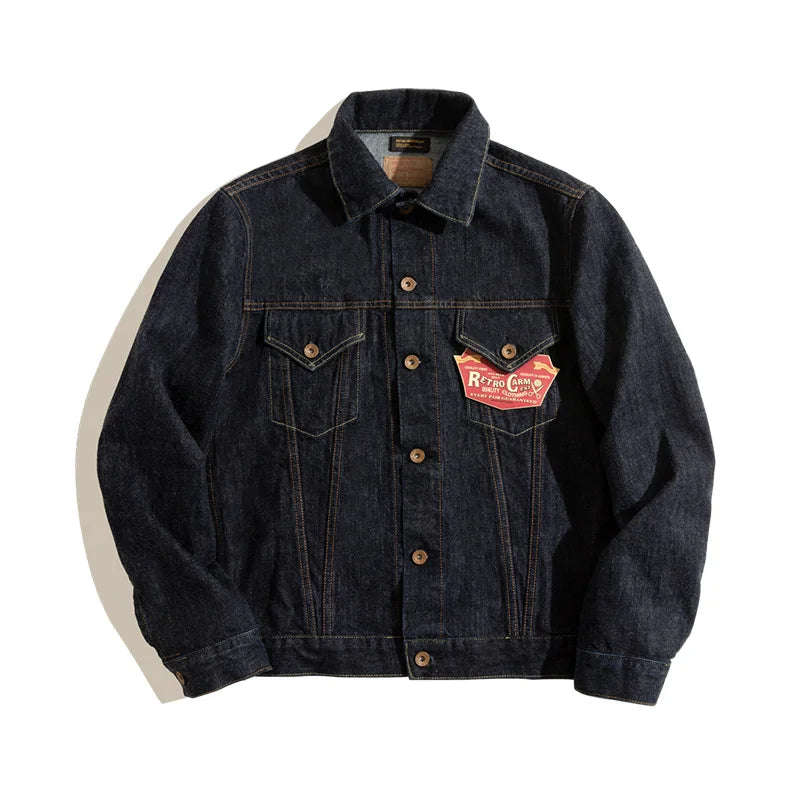 Vintage 14.8oz Washed Denim Type III Jacket Classic Solid Slim Fit Coat Cotton Denim Jacket for Men Spring and Autumn Tops