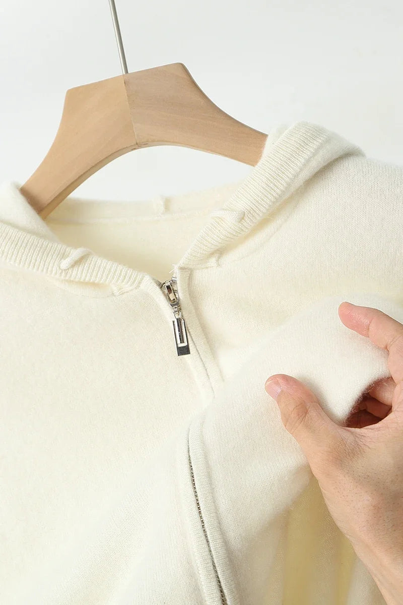 2025 New Men Knitted Plane Hooded Cardigan Cashmere Sweater Zipper Design Pocket Decoration High quality Thick Warmth Hoodie
