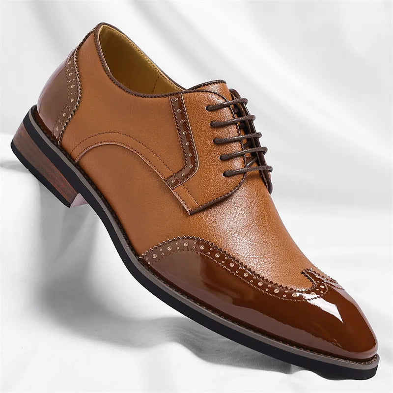 New Designer Business Leather Shoes for Men Color Match Lace Designer Casual Shoes Male Spring Autumn New Dress Brogue Shoe Man