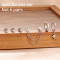 6PCS Fashion Cute Zircon Flower Ear Stud For Women Fashion 18K Gold Plated Star Ear Stud Earring Piercing Girl Set Jewelry Gift