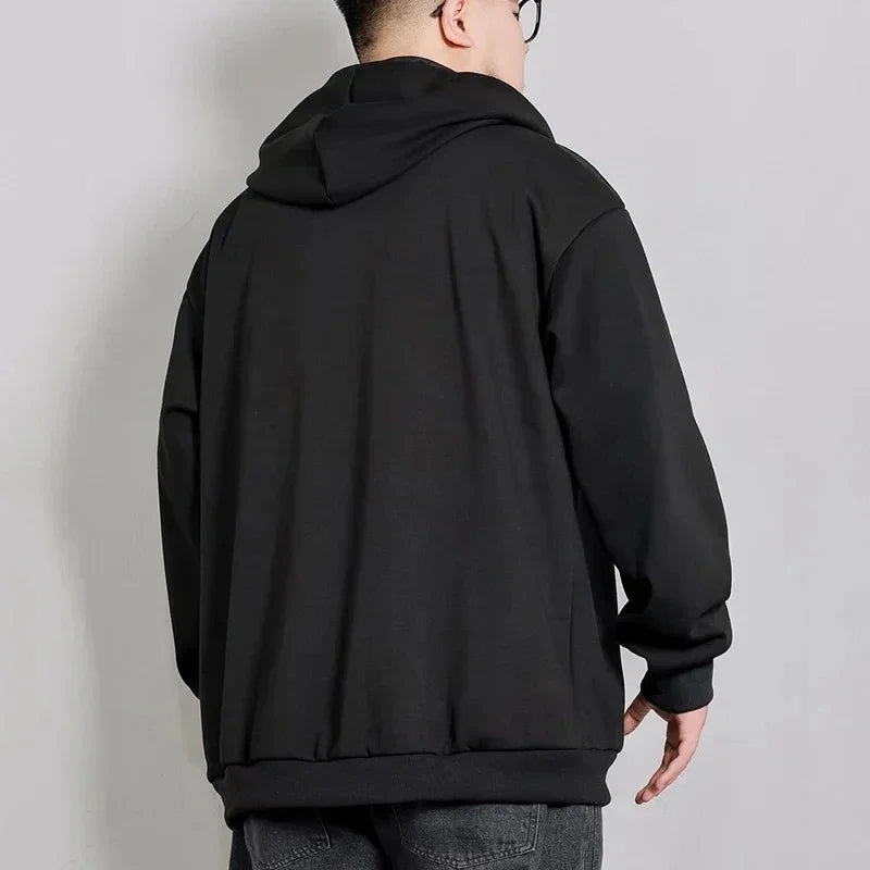 Autumn Winter Plus Size Jacket Men's Pocket Coats Loose Fashion Full Zip Hoodies Coat 5XL 6XL 7XL Fat Male Clothing 110-185KG