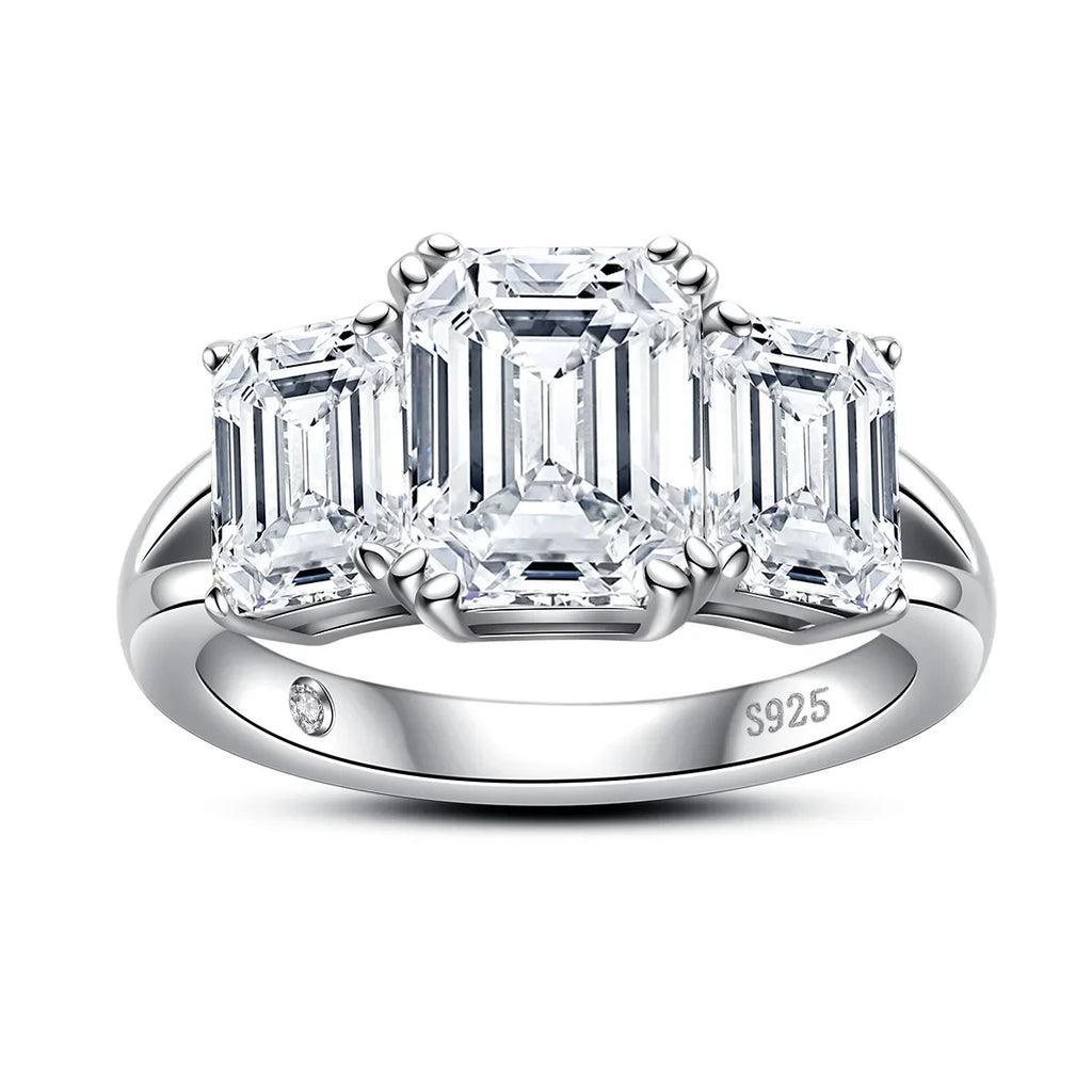 5cttw Emerald D Color Moissanite Engagement Ring 925 Sterling Silver Three-Stone Ring For Women Jewelry Wholesale