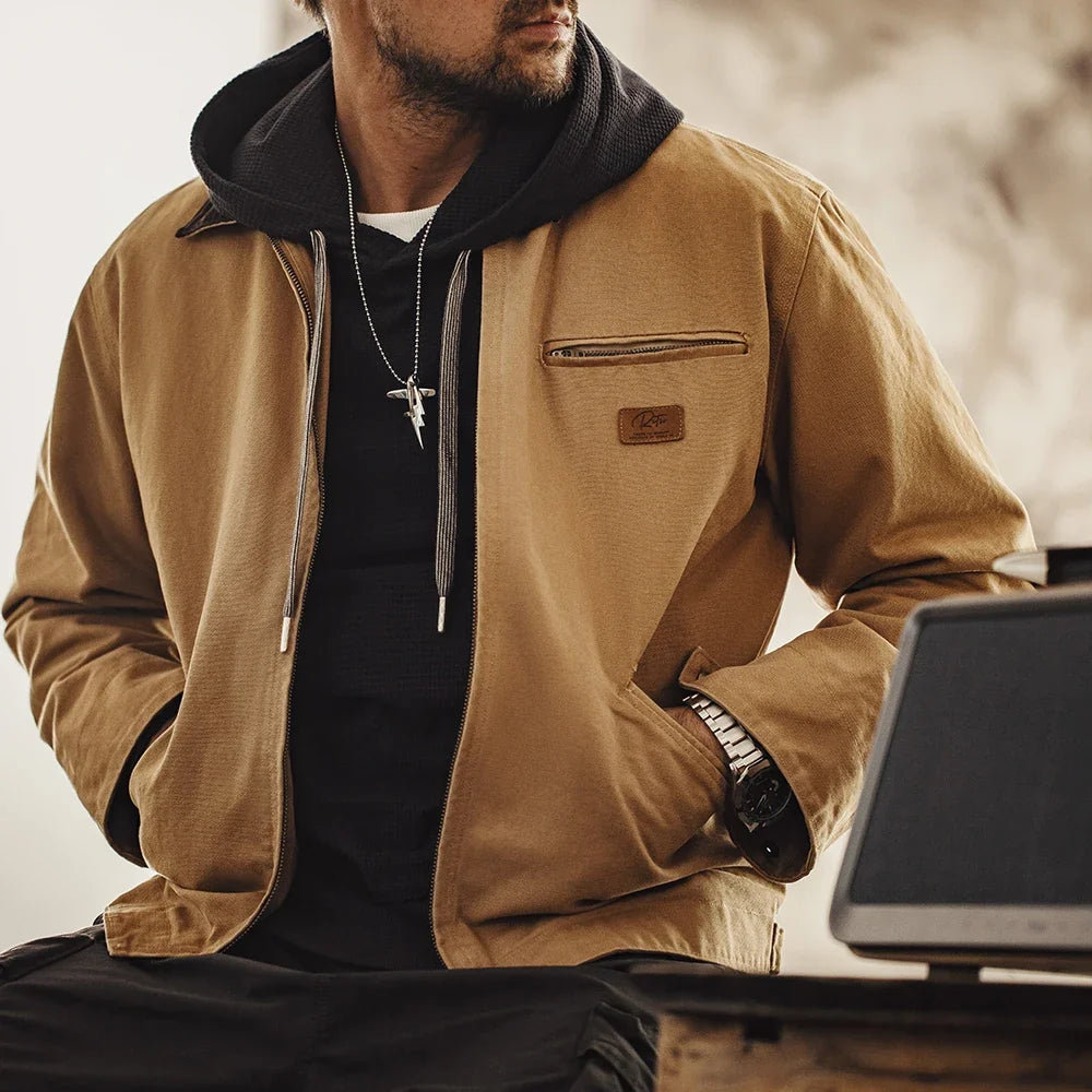 Retro Interstellar Same Style J001 Jacket Canvas Detroit Hunting Jacket Heavyweight Pocket Work Jacket Lapel Collar Coat