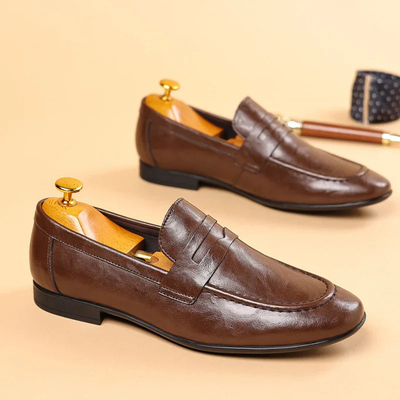 Italian Men High Quality Casual Leather Loafers Casual Business Office Shoes Comfy Outdoor Slip On Flats Fashion Driving Shoes