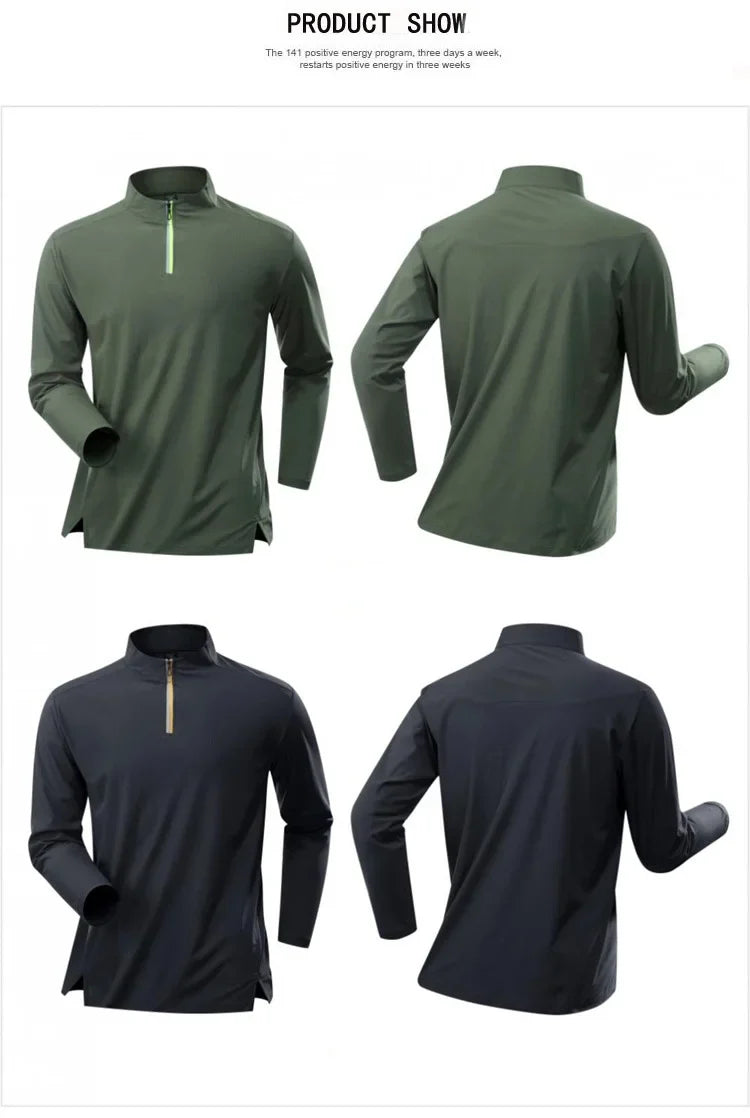 Stand-up Collar Sports Long-sleeved Men Autumn Outdoor Running Gym Fitness Training Clothes Elastic Quick-drying Breathable Top