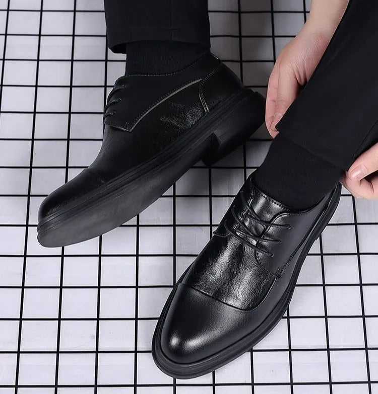 Men's Genuine Leather Oxfords Pointed Toe Lace Up Dress Shoes British Style Business Wedding Casual Footwear for Spring Autumn