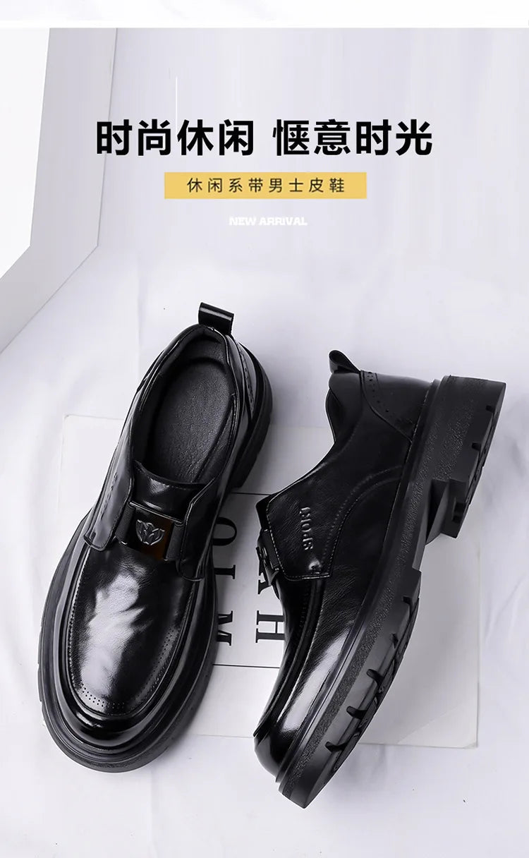 Spring Autumn New Increase Leather Shoes for Men Black Business Casual Platform Shoes Male Fashion High Quality Dress Shoe Man