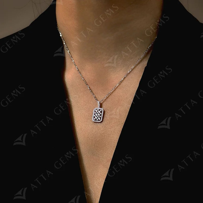 Solid S925 Silver Full Moissanite Necklace for Women D VVS1 Diamond Sparkling Pendent Engagement Luxury Fine Jewelry