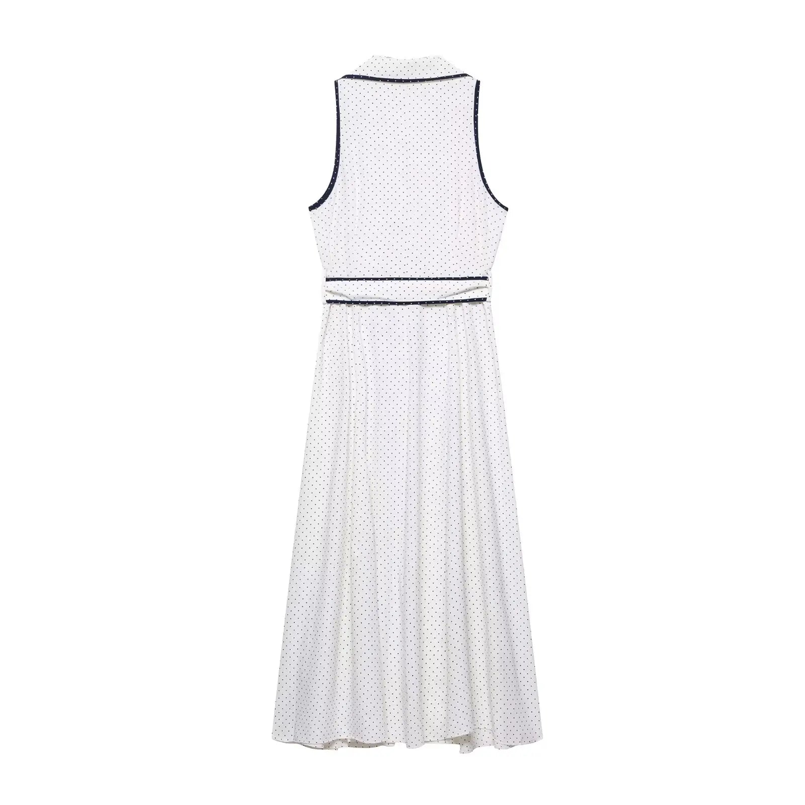 Woman Elegant Chic Sleeveless Single-breasted Midi Dress Summer Women Sexy White Polka Dot Shirt Style Chart Dress Mujer