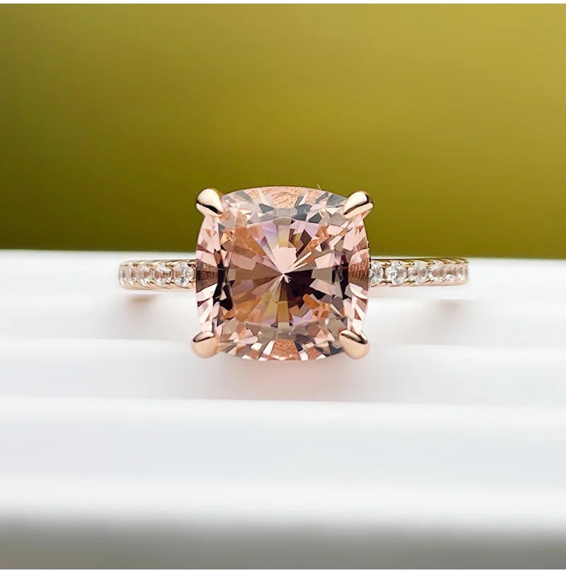 4-carat Morganite 925 sterling silver ring, light luxury, niche, exquisite, high-end, cool style, rose gold plated diamond ring