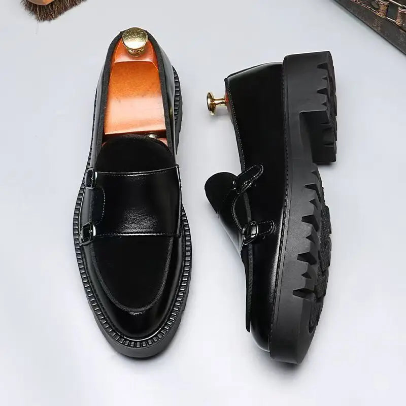 New Buckle Designer Big Size Loafers For Man Spring Autumn Business Leather Platform Shoes Male Fashion Casual Elegant Shoes Man