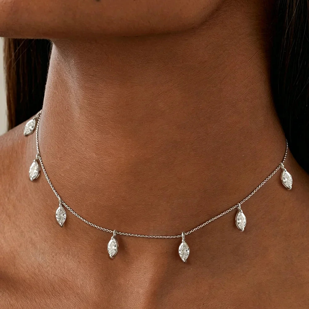 0.3carat Marquise cut Moissanite Dangling Necklace With Certificate 925 Silver Leaf Layering Charm Diamond Neckchain for Women