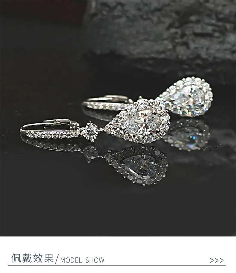 Sweet Droplets 925 Silver Sparkling Earrings Set with High Carbon Diamond Earrings, Versatile and Elegant, Light Luxury Woman