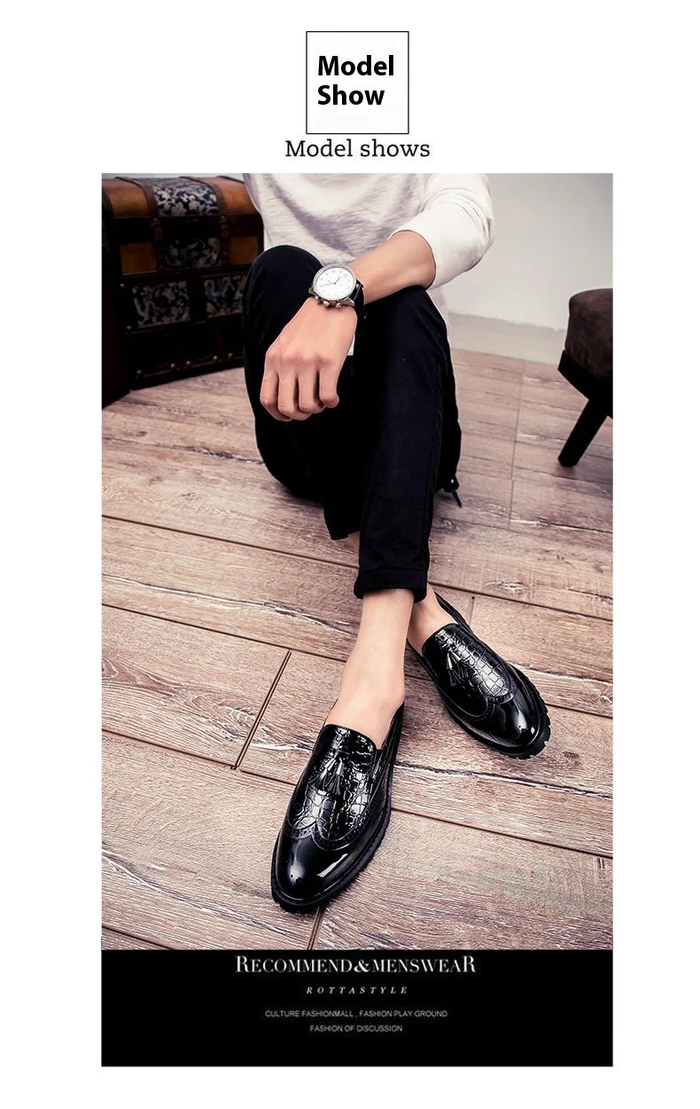2026 new lazy man slip-on bean shoes men's business casual crocodile print 46 large size fringed leather shoes men