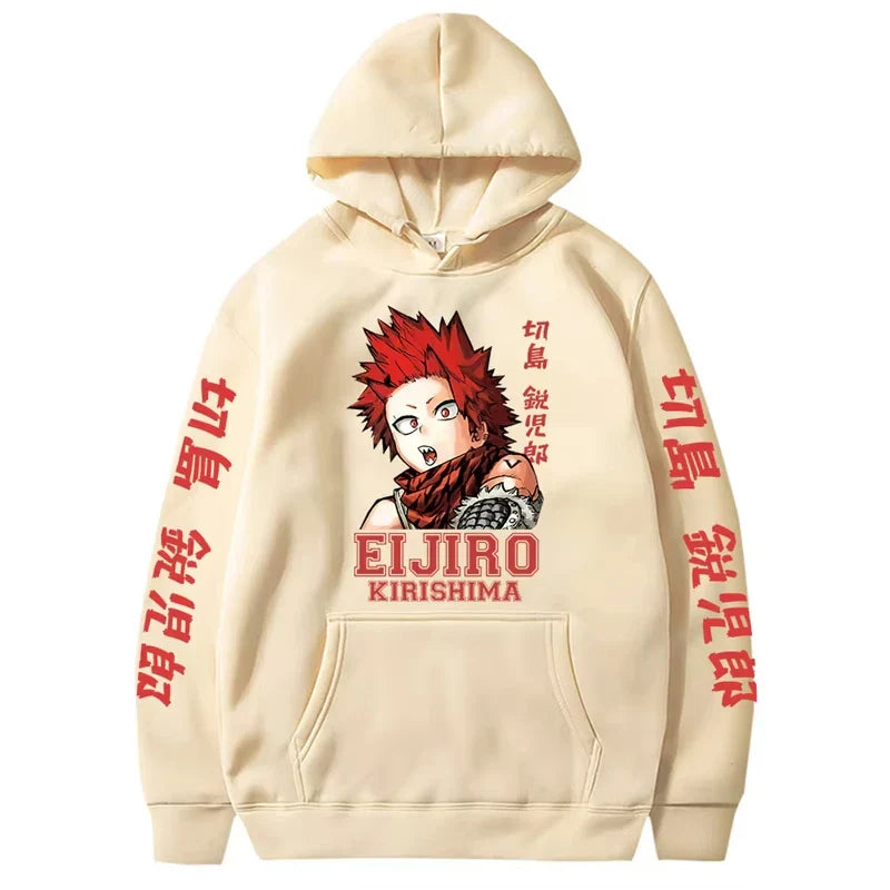 ملابس رجالية كاواي إيجيرو كيريشيما من My Hero Academia، سويت شيرتات هاراجوكو بطبعات أنمي بغطاء رأس للخريف والشتاء ملابس الشارع