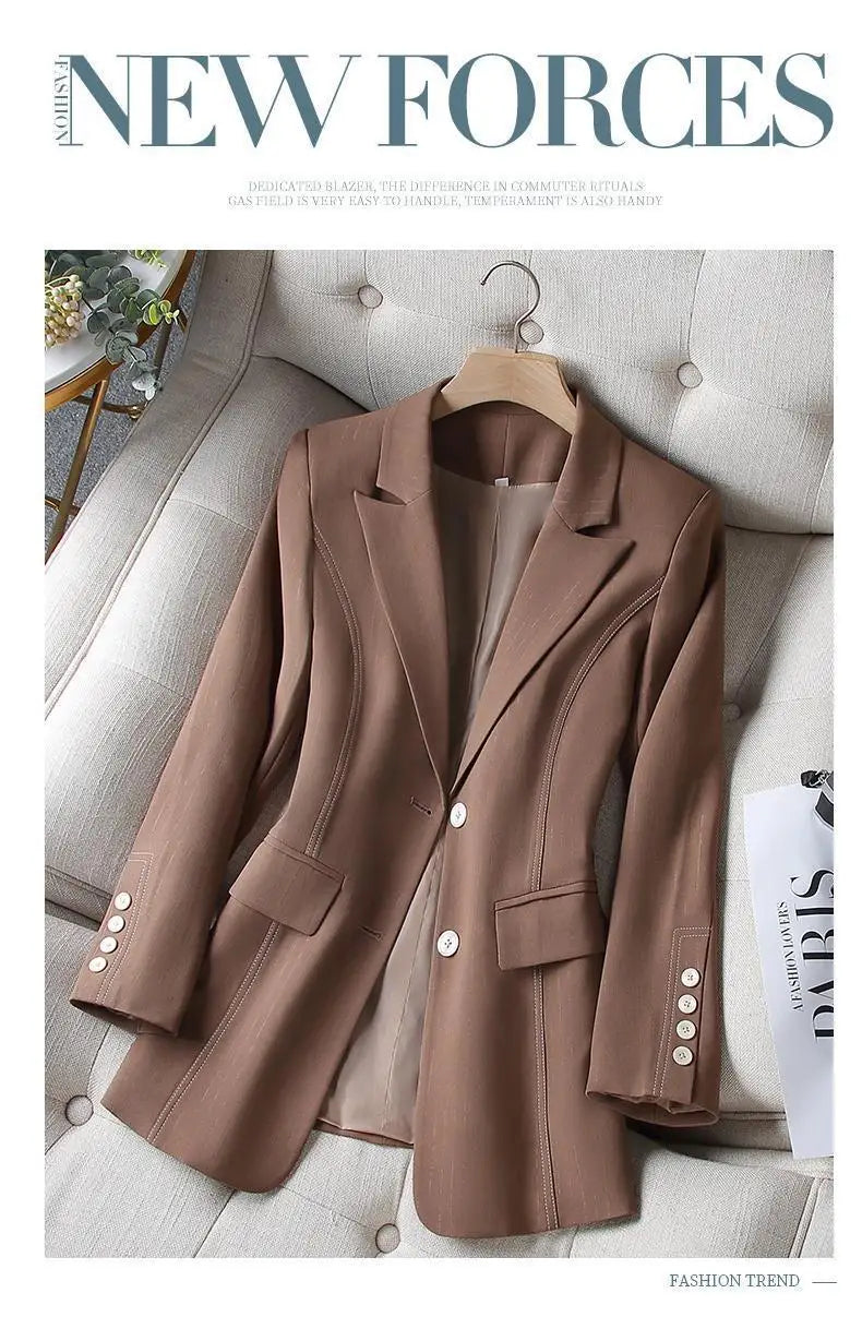 Black Blazers Women's Professional Suit Western-style OL Suits Top Exposed Line Decoration Temperament Slim Fit Line Jacket