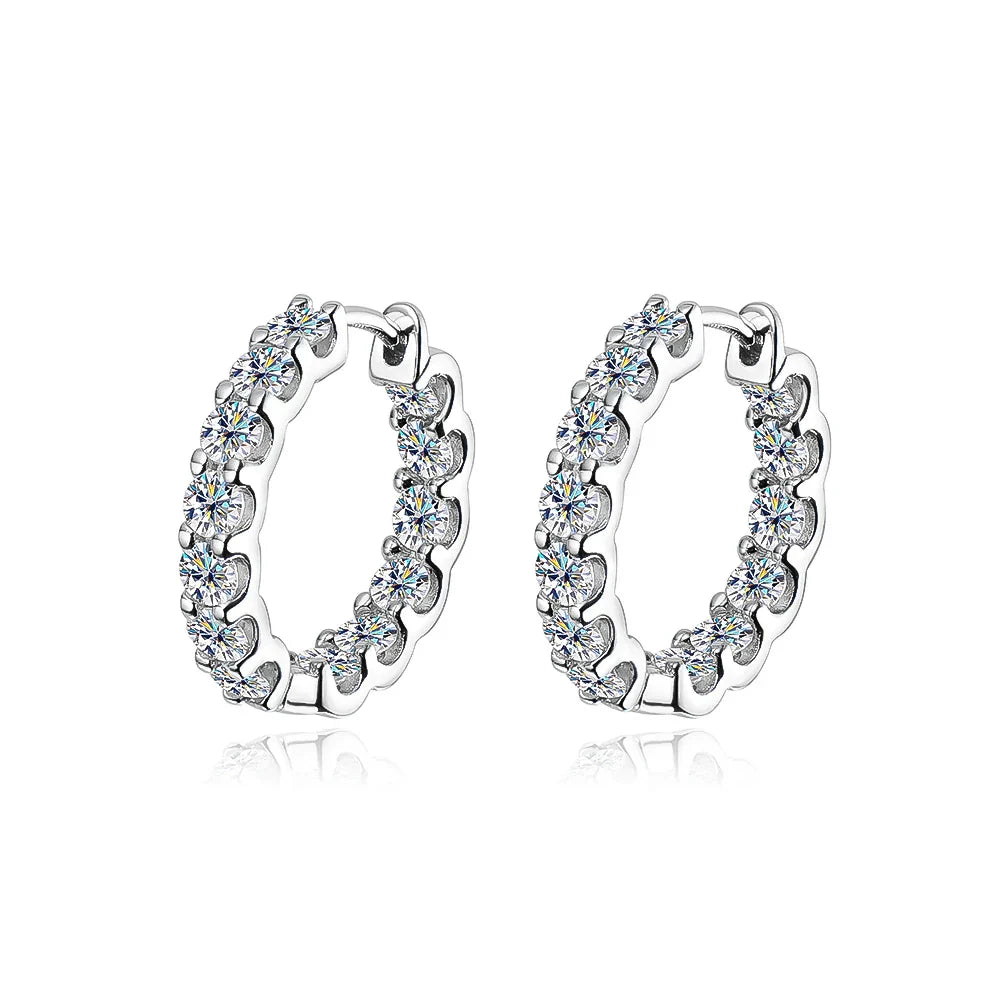100% 925 Sterling Silver 3mm Real Moissanite Hoop Earrings For Men Women 2023 Trending Luxury Wedding Party Fine Jewelry