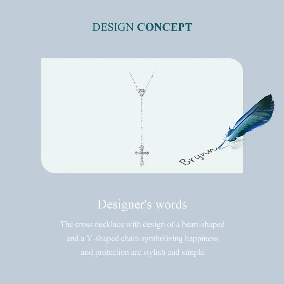 925 Sterling Silver Delicate Heart-shaped Pendant Necklace Y-shaped Cross Chain Necklace for Women Party Dainty Jewelry
