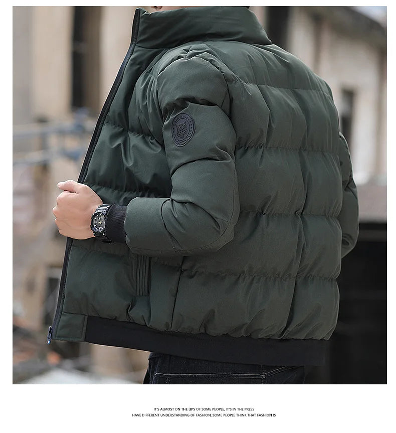 2025 Winter New Solid Color Zipper Down Jacket Thick Cotton Jacket Men Trendy Brand Casual Youth Coat Versatile Comfortable Top
