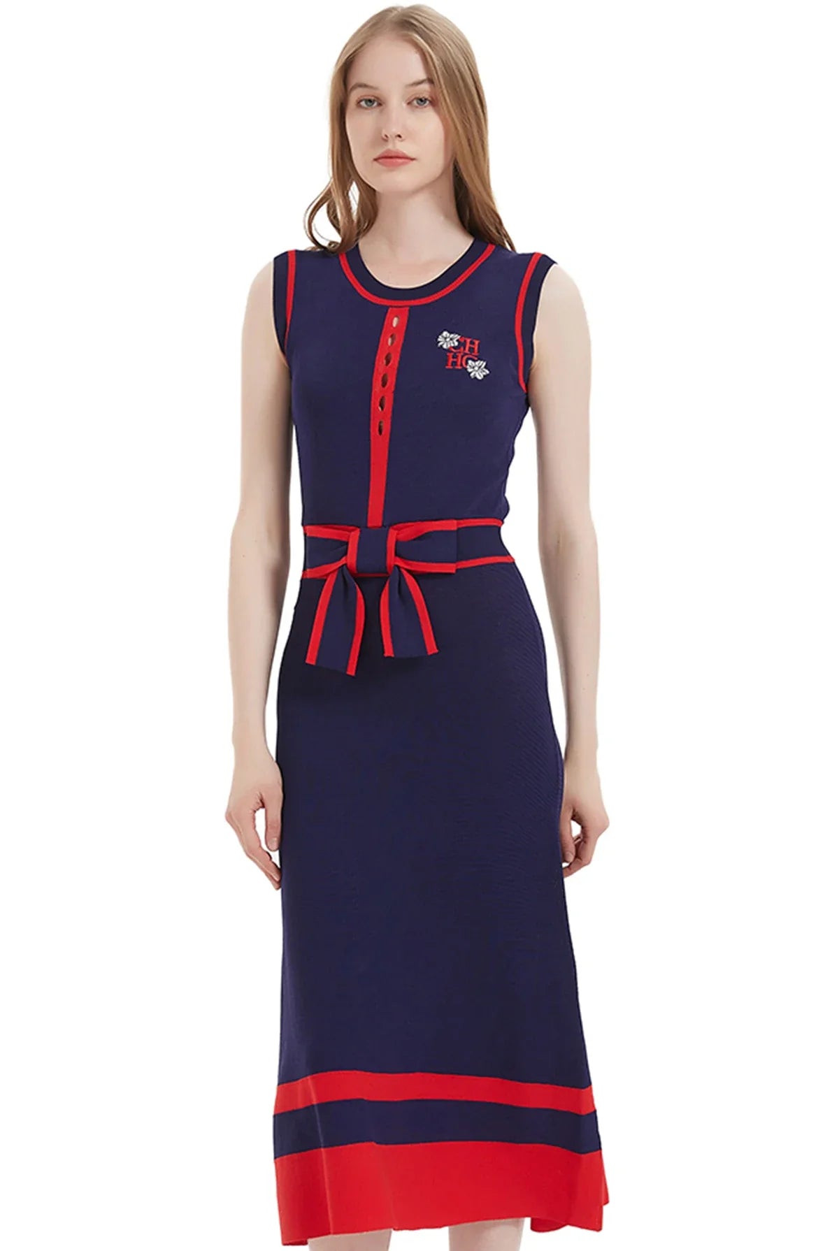 Women's Dress 2024 New Sleeveless Knitted Long Dress Simple navy blue Business Women's Wear