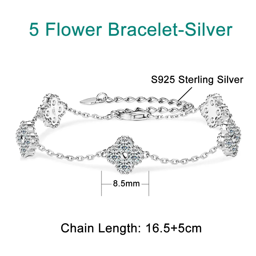 3mm Four Leaf Clover Moissanite Bracelet Necklace for Women D VVS 925 Sterling Silver Lab Diamond Hand Neck Chain Jewelry