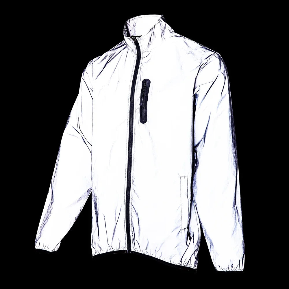 Full Reflective Jacket with Hoodie High Visibility Waterproof Wind Breaker Men Women Hiking Cycling Running Safety Vest