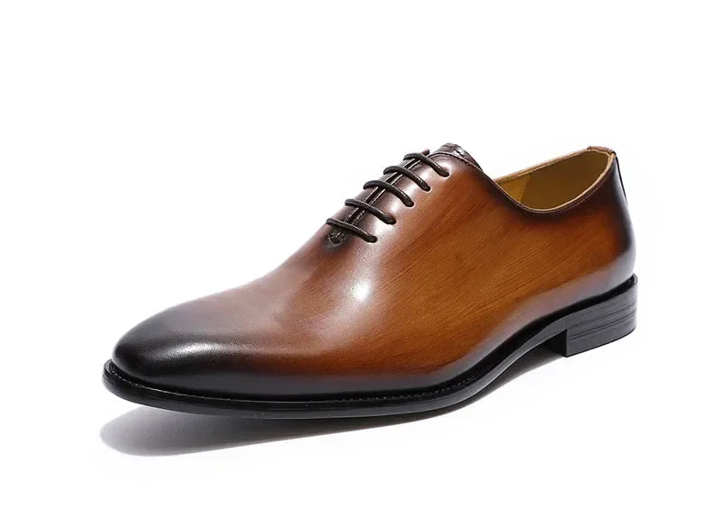Designer Genuine Leather Mens Wholecut Oxford Shoes Luxury Brand Black Brown Dress Shoes for Business Office Formal Wear