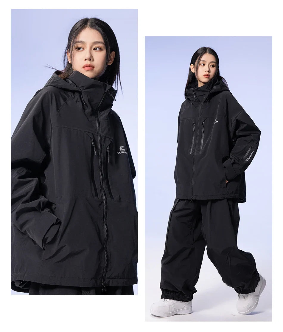 Thicken 3L Ski Jacket Men Women Windproof Waterproof Winter Ski Coat Ski Wear Solid Color Hooded Warm Snowboard Ski Suit