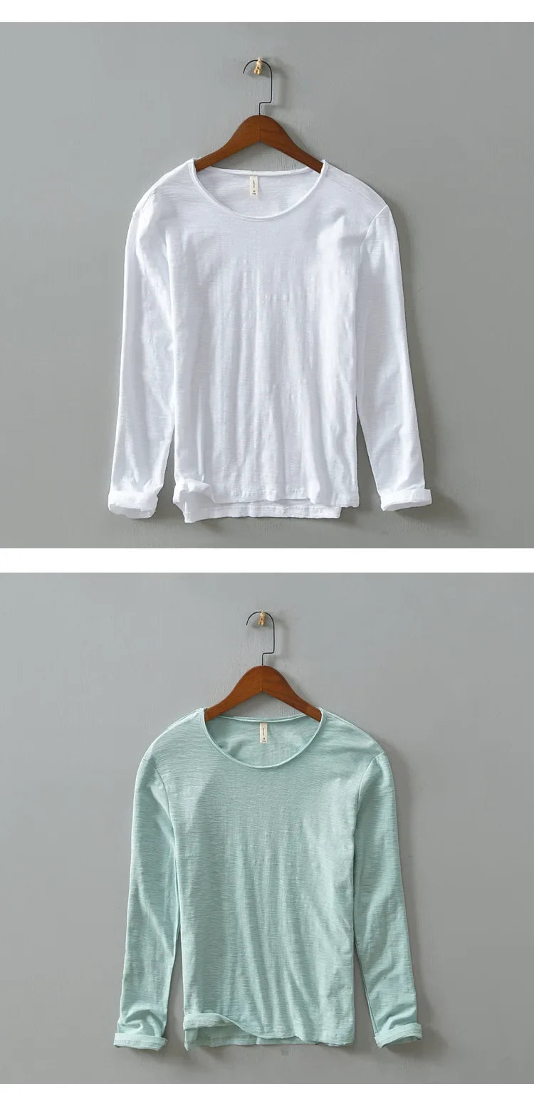 New  Autumn Solid Color Long-sleeved T-shirt Men's Casual Bottoming T-shirt Male Cotton Crew Neck T-Shirt