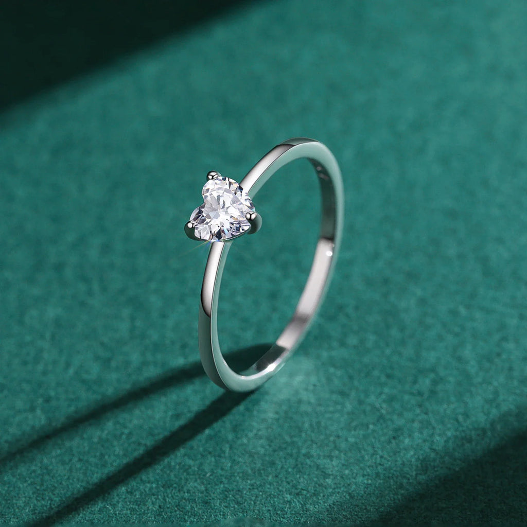 Authentic 925 Sterling Silver Simple Love Heart AAAAA Zirconia Sparkling Finger Ring For Women Female Wedding Jewelry