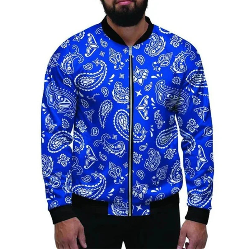 Gold Paisley Jacket Men's Clothing 3D Printed Colorful Long Sleeve Zipper Jackets Luxury Graphic Street Trend Autumn Bomber Coat