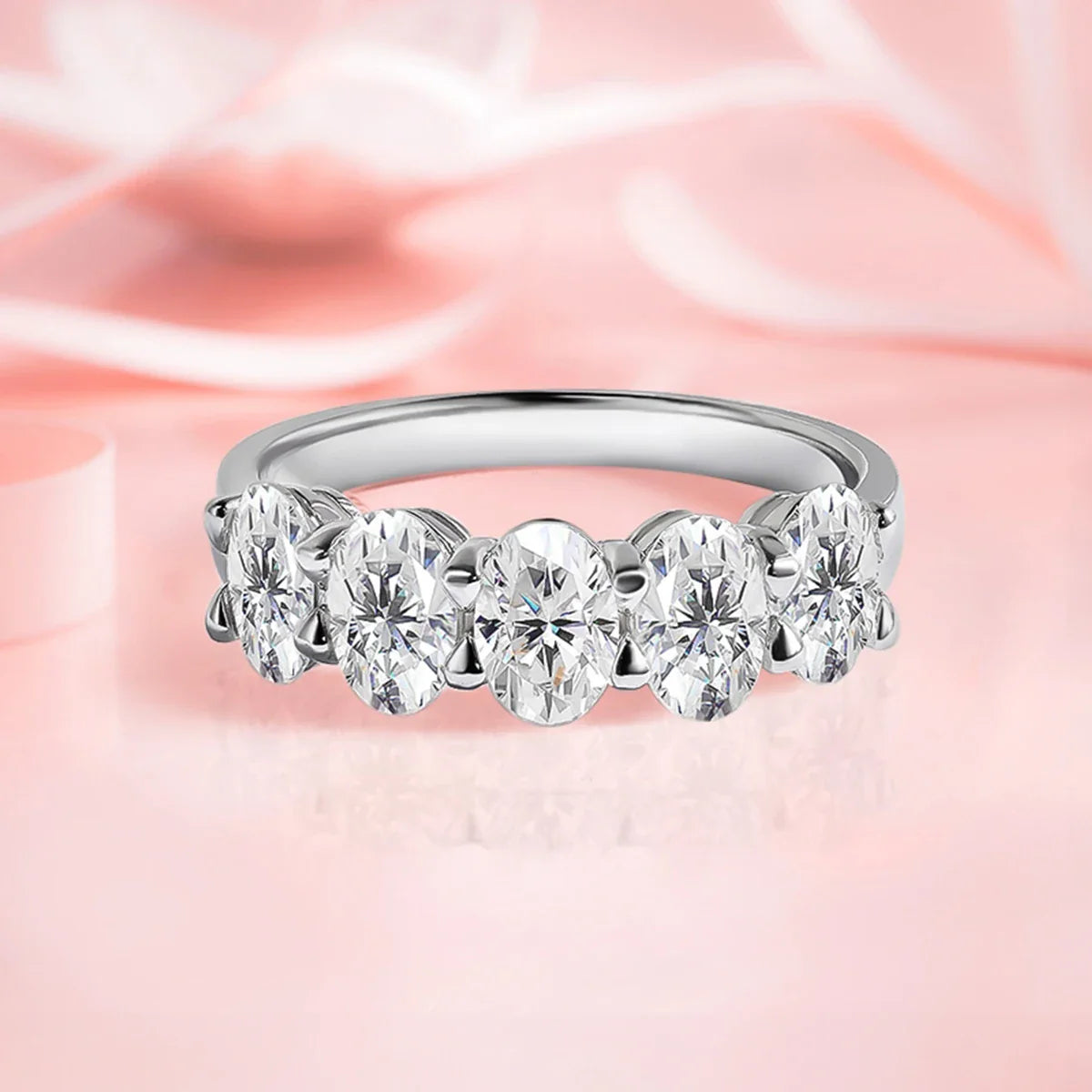 3*5mm D Color  5 Stone Oval Moissanite Wedding Band Sterling Silver 925 Certified Engagament Eternity Jewelry Wholesale