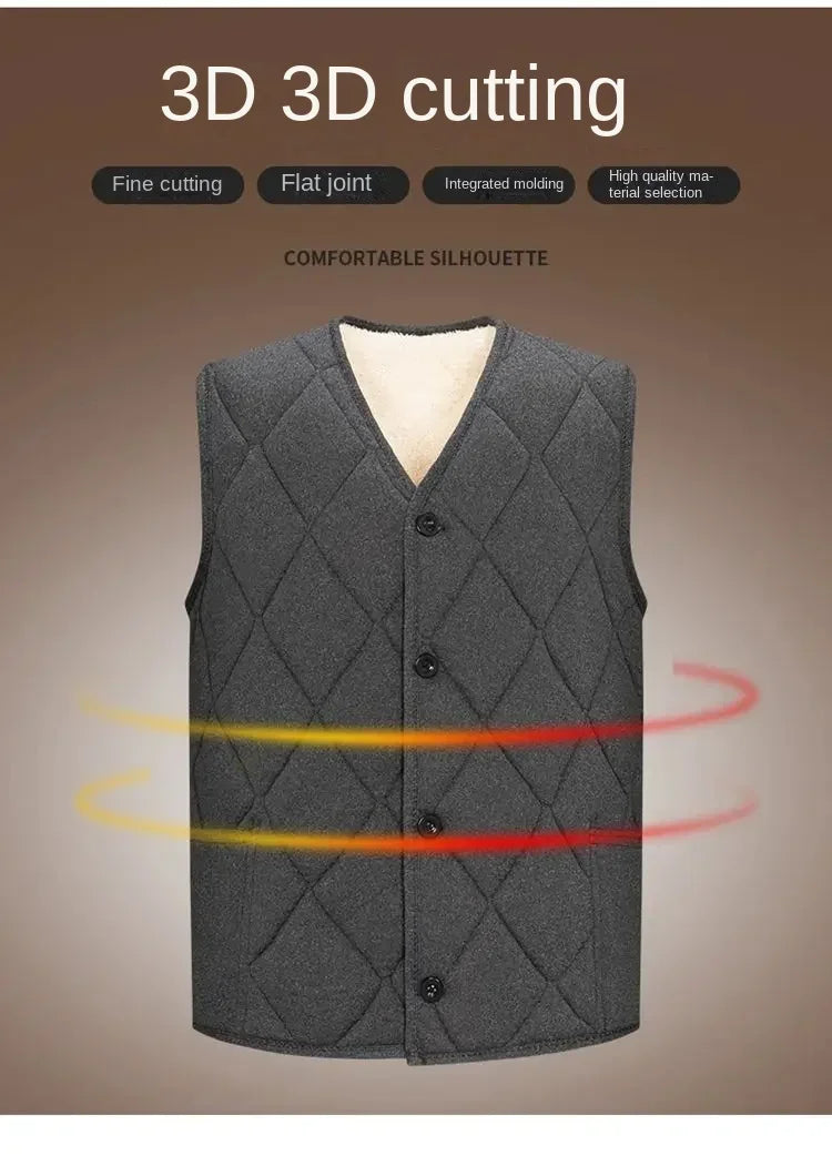 Autumn Winter waistcoat Men Lamb Fleece Coat Vest Button Cardigans Thicken Warm Solid V-Neck Casual Plaid Jackets