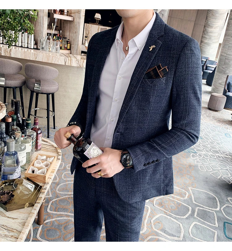 S-7XL Jacket + Pants / Luxurious High -end Brand Solid Color Men's Casual Business Slim Suit Two -piece Suit Groom Wedding Suit