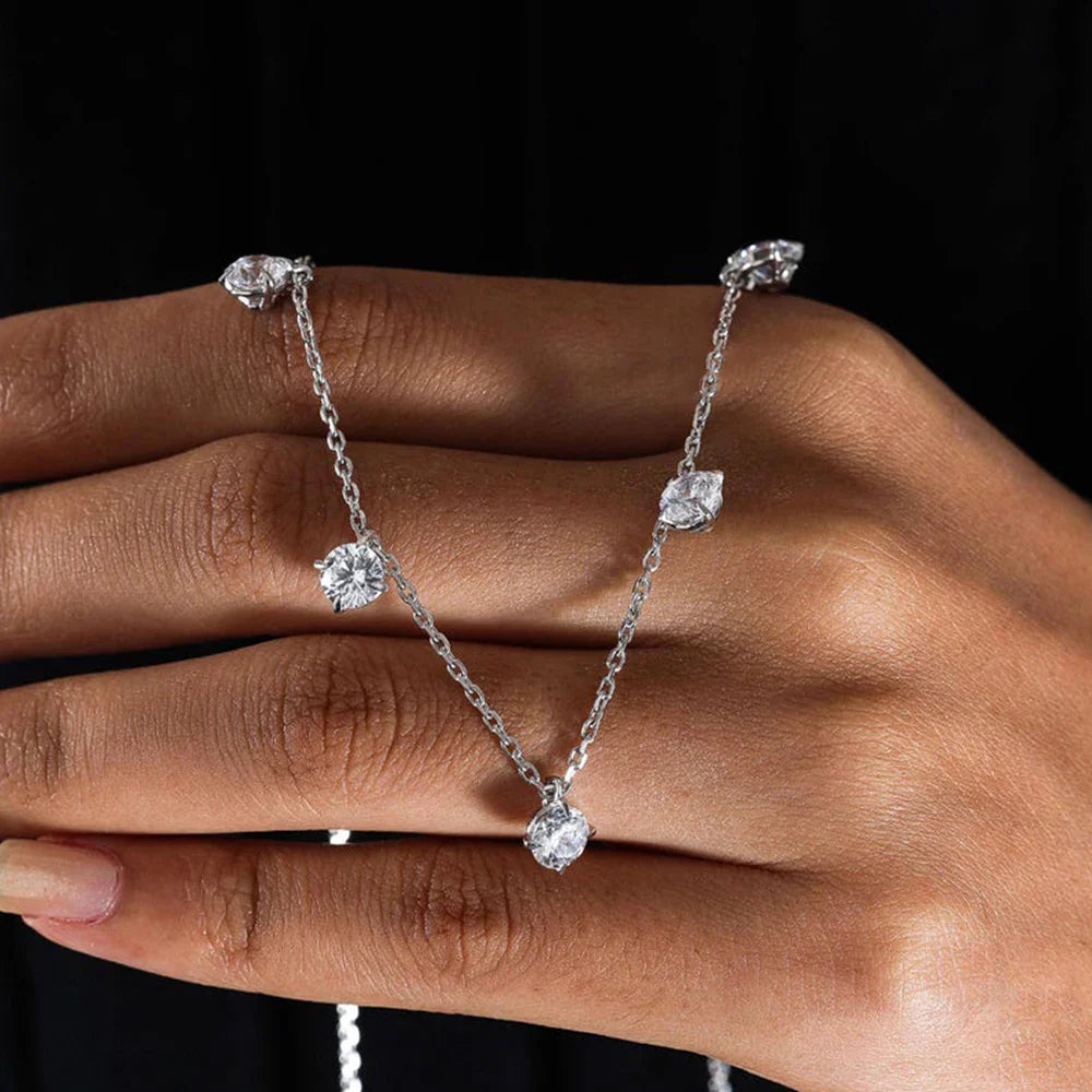 8 Stone Round Cut Real Moissanite Necklace for Women Floating Tiny Diamonds Neck Chain S925 Silver 18K Gold Plated Jewelry Gift