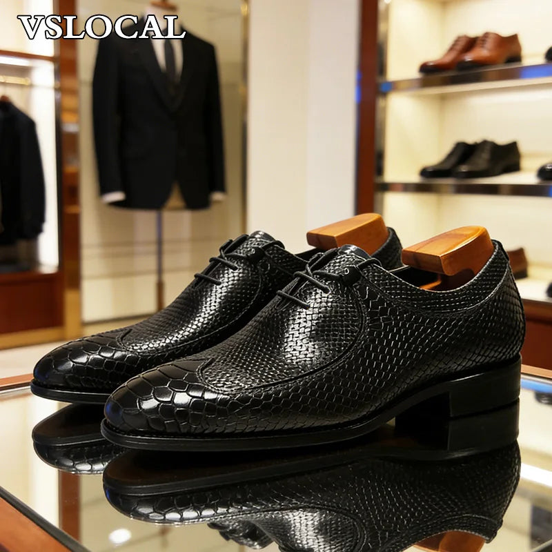 Luxury Men's Oxford Shoes Black Lace Up Wingtip Derby Mens Dress Shoes Business Office Wedding Genuine Leather Shoes Men