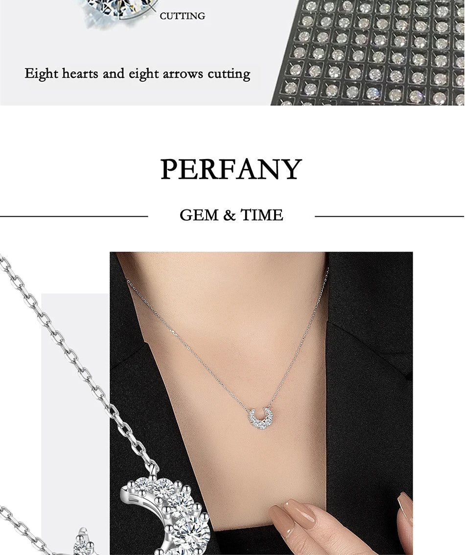 0.66CT Full Moissanite Necklace for Women S925 Pure Silver Moon Design Laboratory Diamond Pendant Fashion Luxury Jewelry