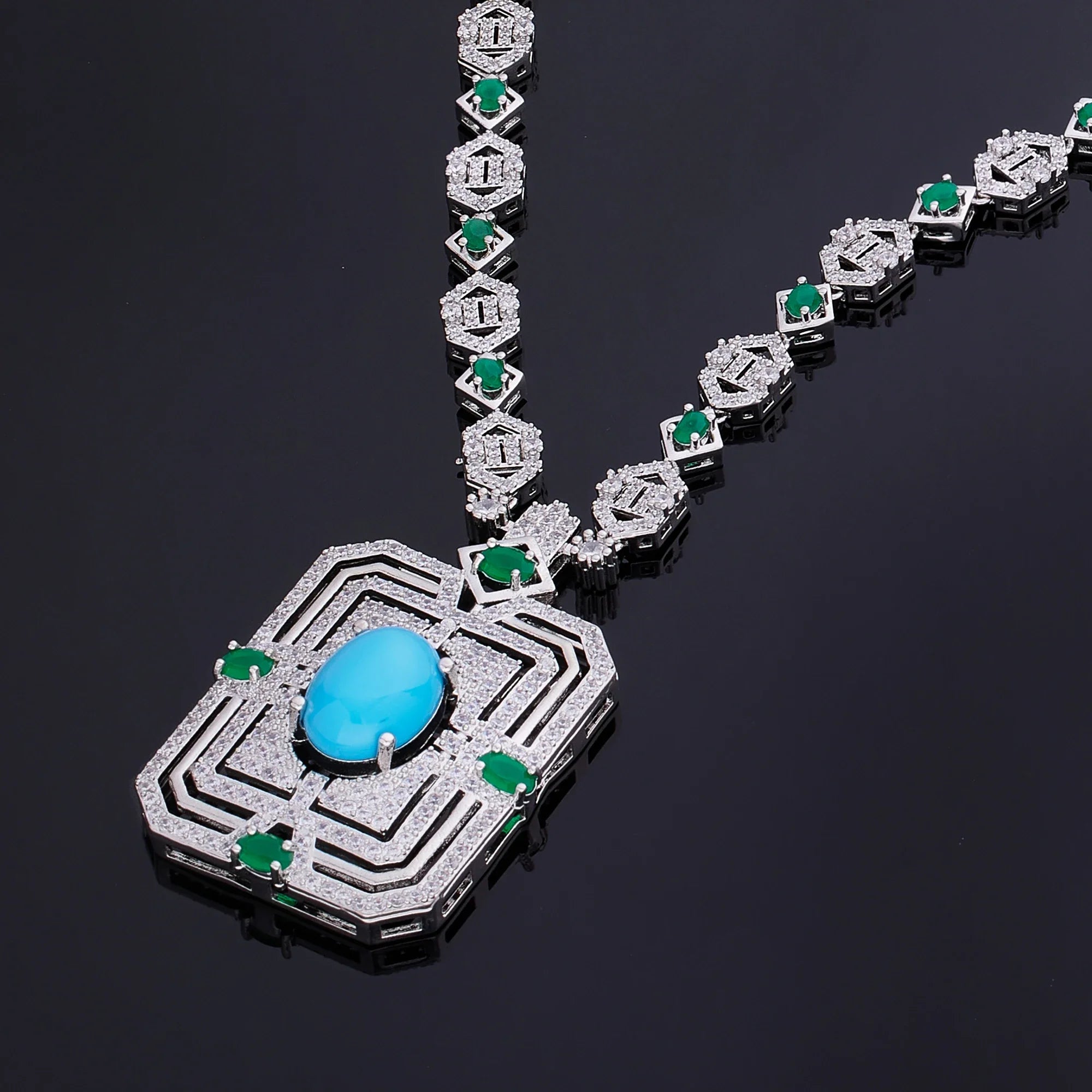 2023 Hot Square Sweater Chain 4-Piece Long Necklace Set Crystal Cubic zirconia Dubai Nigeria Wedding Accessories