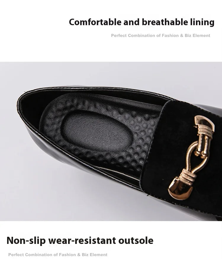 Lightweight Metal Trim Retro British Style Small Leather Shoes Pointed Leather Matching Color Slip-On Loafers for Men