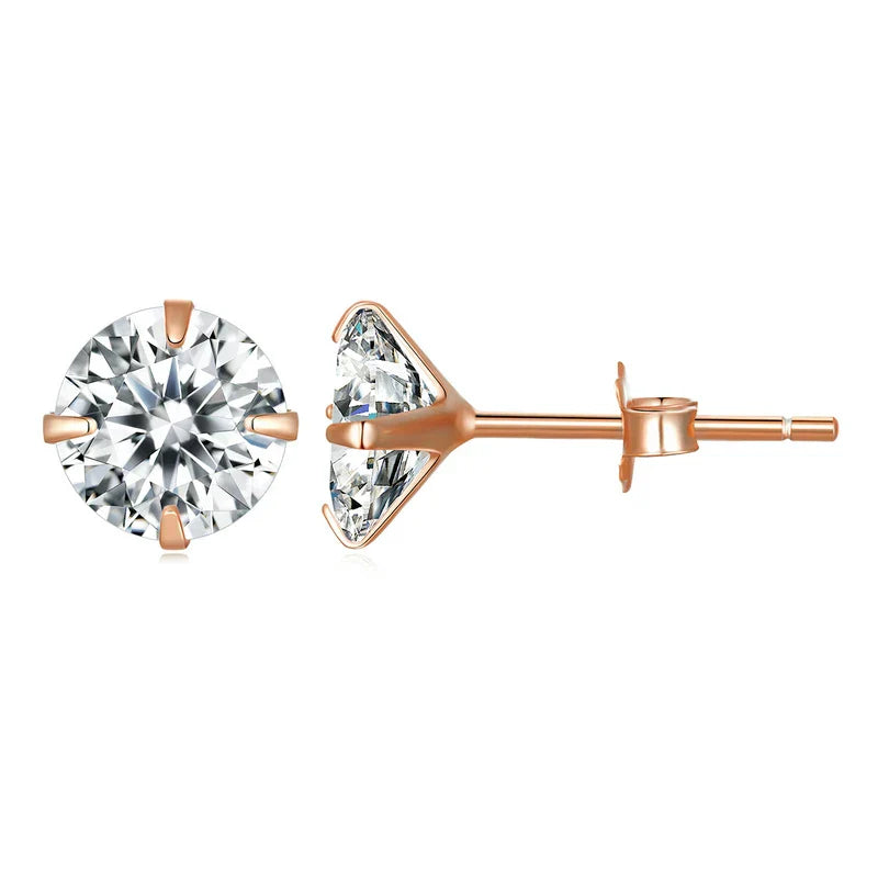 CZ Stud Earrings 925 Sterling Silver Platinum Plated Round Cubic Zirconia Hypoallergenic Barbell Earrings 4-7mm