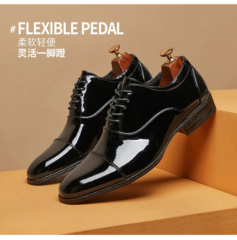Classic Patent Leather Shoes Men Glossy Leather Shoe Man Formal Business Office Lace Up Wedding Shoes Plus Big Size 38-49