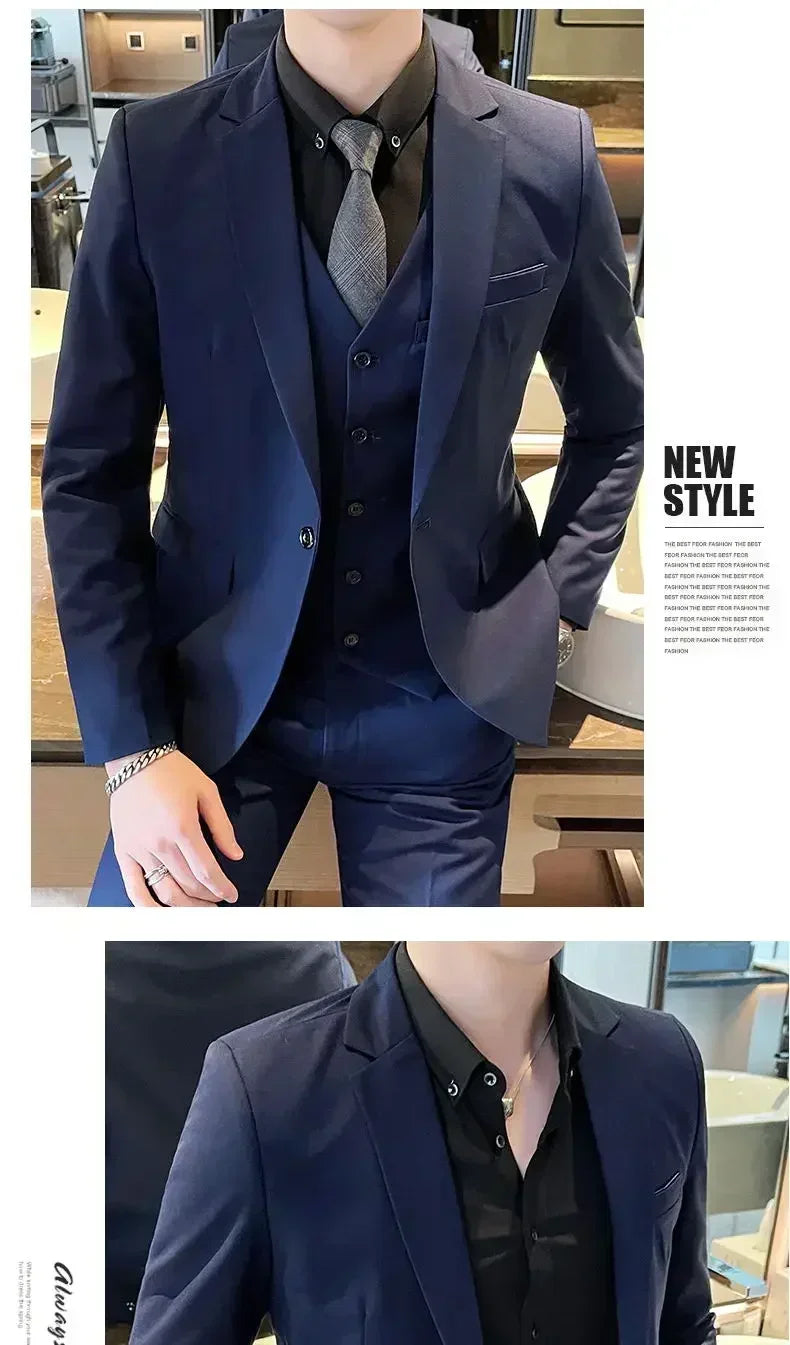 S-8XL (Blazer+ Vest + Pants) Men's fashion casual outdoor gentleman business wedding slim-fit formal British style wedding suit