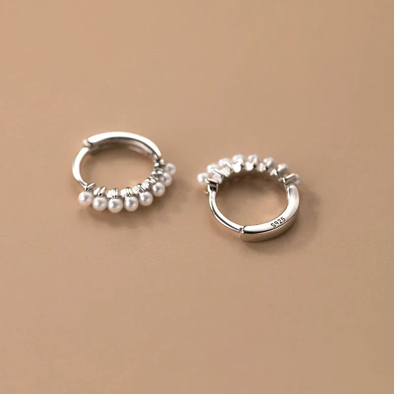 925 Sterling Silver Vintage Simple Pearl Huggies Ear Buckles for Women Charms Party Piercing Hoop Earrings Jewelry Gift