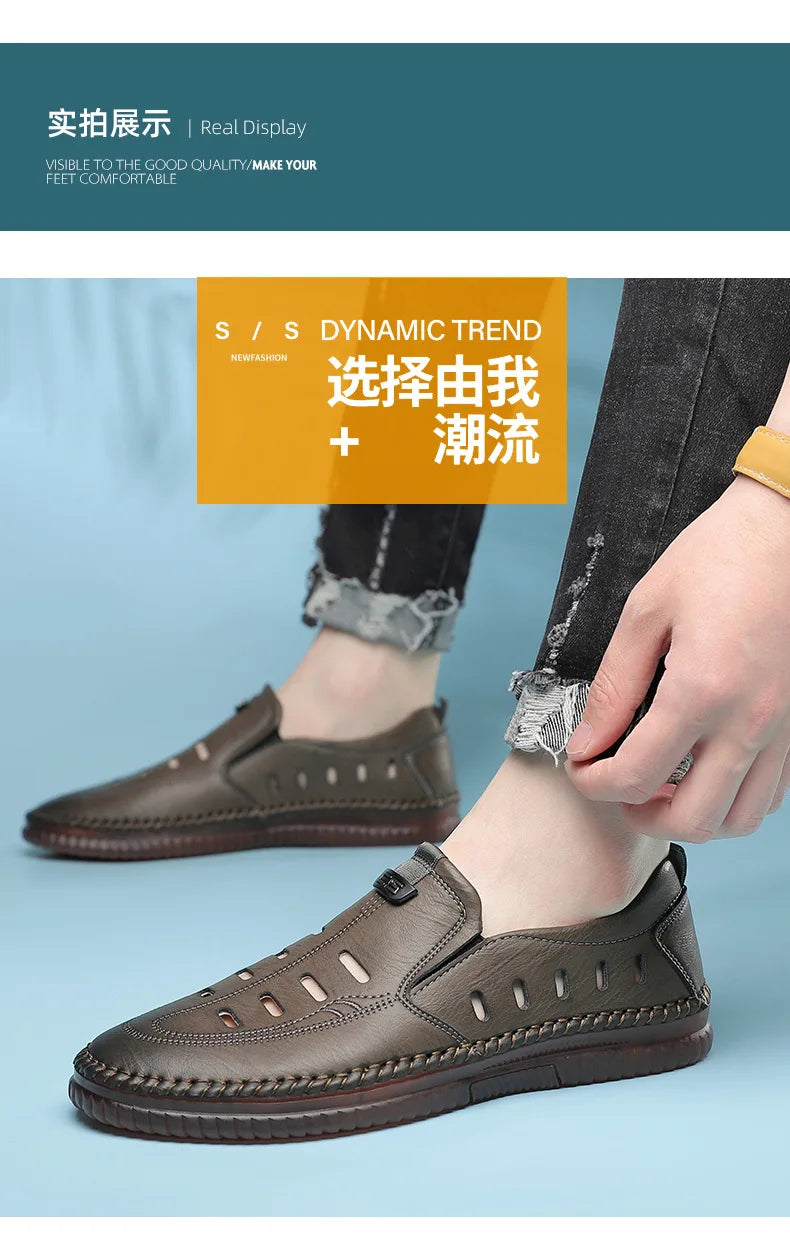 Solid Color Business Casual Shoes for Men Breathable Hallow Leather Sandals Male New Designer Fashion Summer Shoes Man